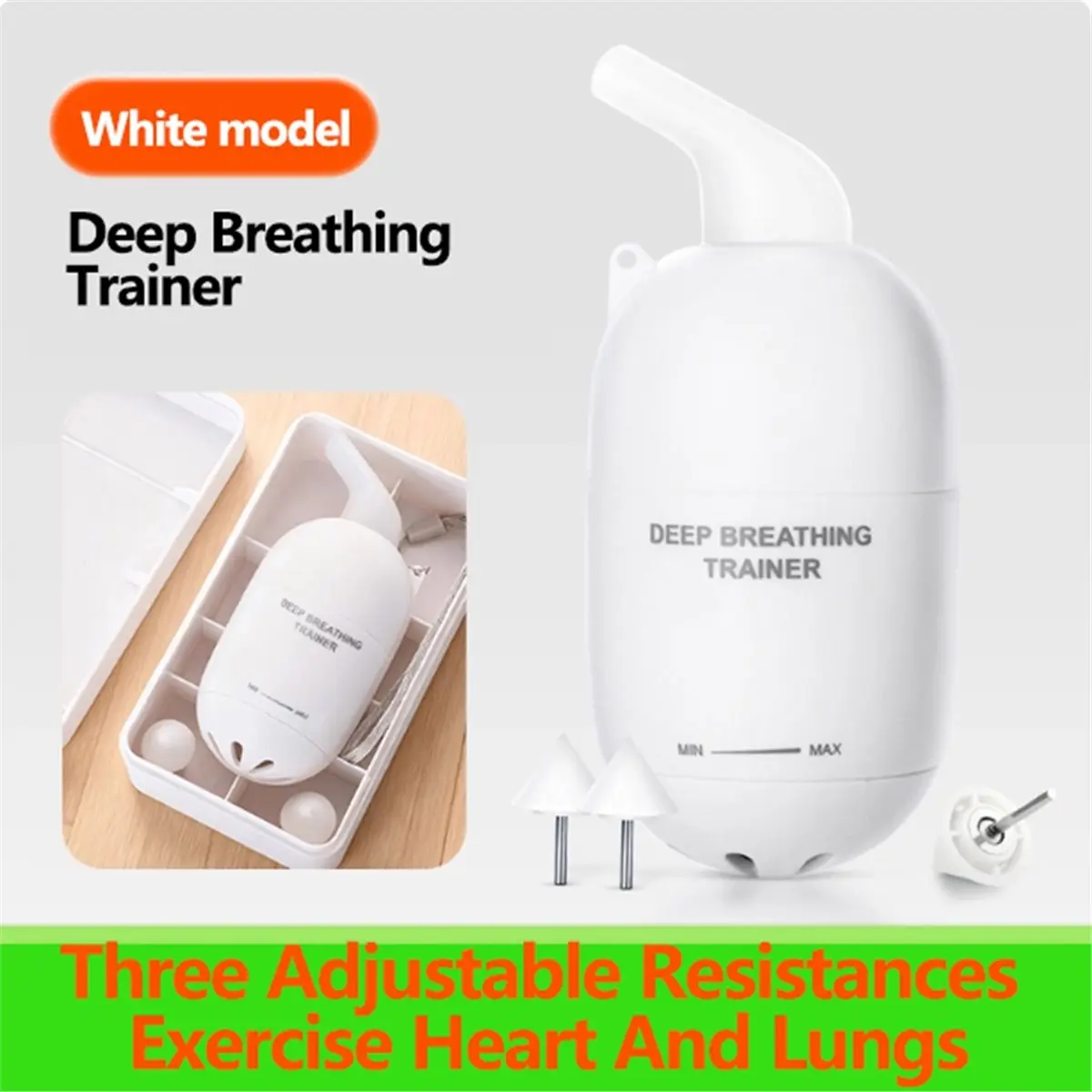 Deep Breathing Trainer Latest Air Resistance Resonance Technology 3 Vibration Cones Portable Respiratory Trainer White