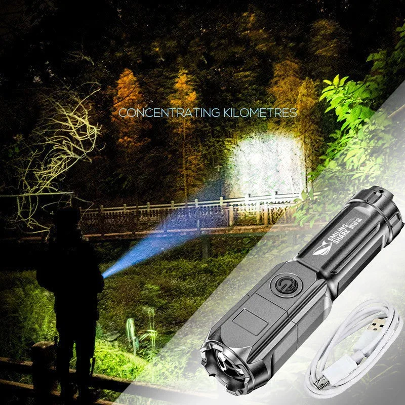 

USB Rechargeable Flashlight Strong Light High-power Zoom Highlight Tactical Flashlight Household Outdoor Lighting LED Flashlight