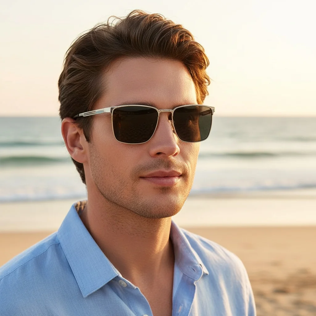 Neue ultraleichte Herren-Sonnenbrille im Business-Stil mit rechteckigen Rahmen, modisch für Outdoor-Fahren und Sonnenschutz 5150 – Detail 1