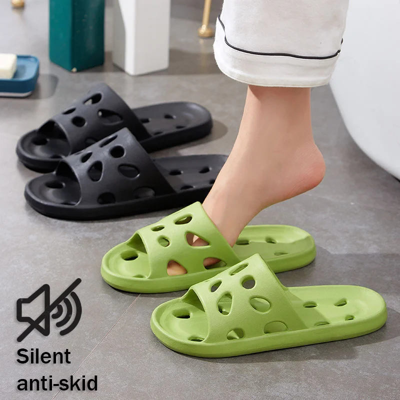 

Bathroom House Cheese Slippers Light Weight Water Leaky Beach Flip Flop Non-slip Pool Swimming Aqua Shoes