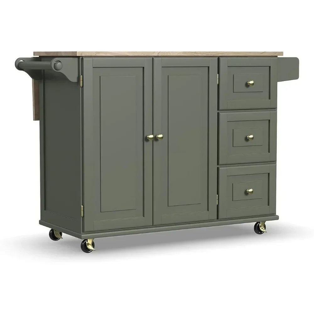 

Mobile Kitchen Island Cart With Wood Top and Dropleaf Breakfast Bar Tool Trolley Storage Sage Green Staircart Home Furniture