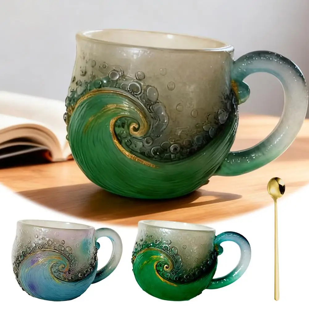 Beach Mug Sea Resin Wave Cup Wave Glass Unique Textured Beach Lovers Themed Mug Sea Theme Water Tea Cup Coffee Glass Mug