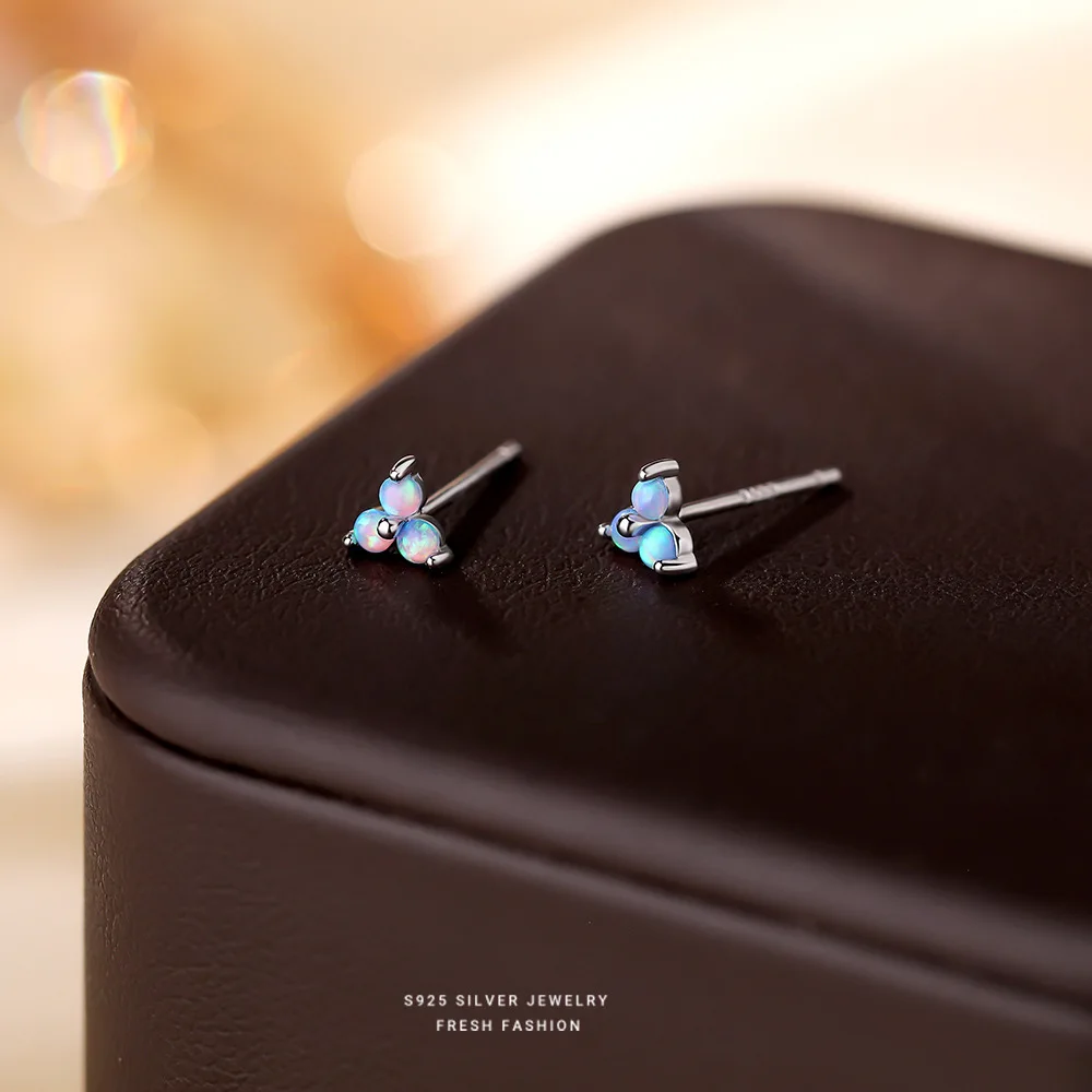 ITSMOS S925 Sterling Silver Colorful Three-petal Flower Stud Earrings Luxury Mini Flower Ear Bone Stud Ear Hole for Women