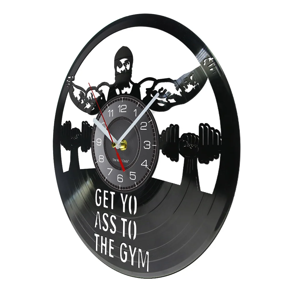 Get Yo Ass To The Gym Vintage Vinyl Record Wall Clock Workout Dumbbell Fitness Vintage Watch Morden Design Gifts