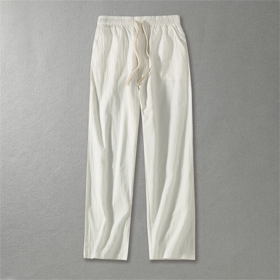 Solid Color Linen Pants Men 9XL Plus Size Pants Fashion Casual Straight Pants Male Linen Trousers Big Size 9XL
