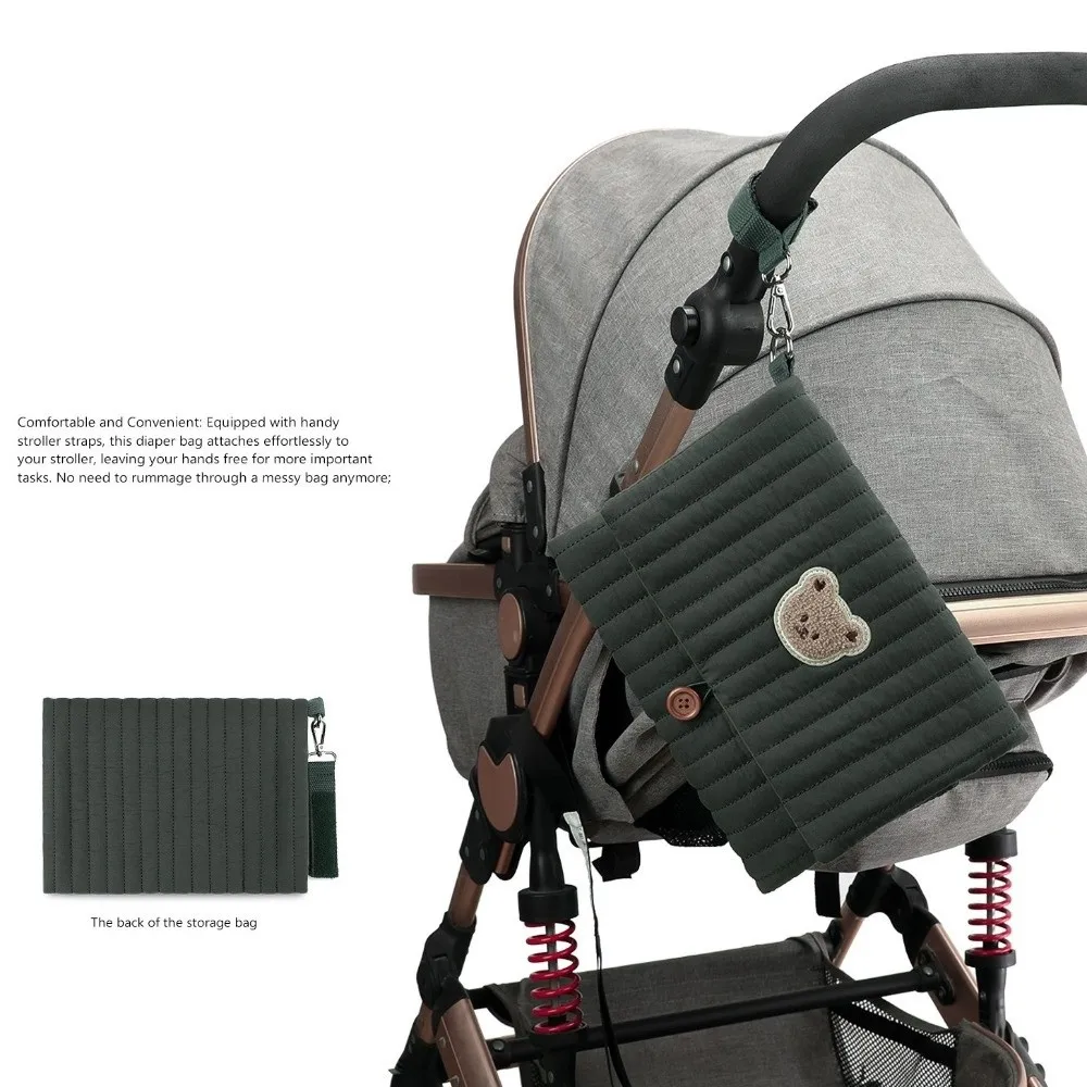

Cute Baby Hanging Diaper Bag Multi-Compartment Cartoon Bear Foldable Storage Pouch Cotton Diaper Pocket