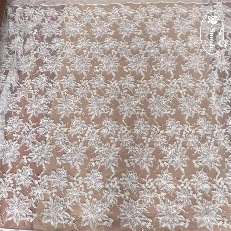 Neuer Rand bestickter Spitzenstoff, große Blumen, Blätter, Hochzeitskleid, Brautschleier, DIY Nähen, Stickerei, Stoff RS250871 – Detail 7