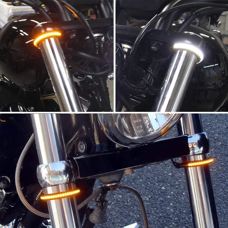 A76E-Flexible Switchback Dual-Color White & Amber Motorcycle LED Fork Turn Signal DRL Daytime Running Light Waterproof
