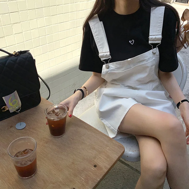 SML 3Colors Summer korean preppy style Jumpsuit Denim Overalls Casual Girls Pink Straight Jeans Shorts womens (xh6276)