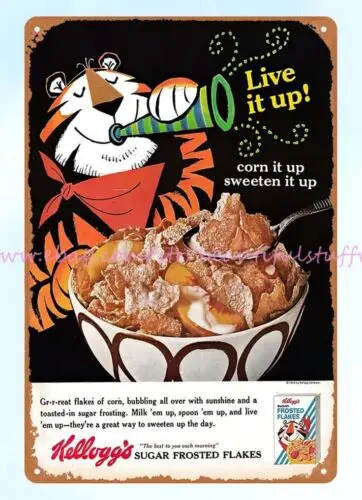 retro garage 1950s kellogg's tiger sugar frosted flakes cereal metal tin sign