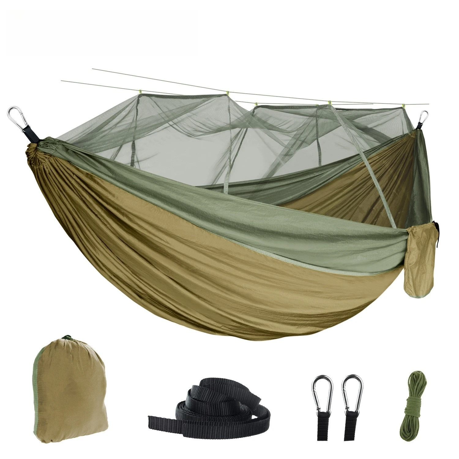 Mosquito net hammock Outdoor mosquito-proof camping hammock with mosquito net 210T parachute cloth Encrypted mesh nylon hammock