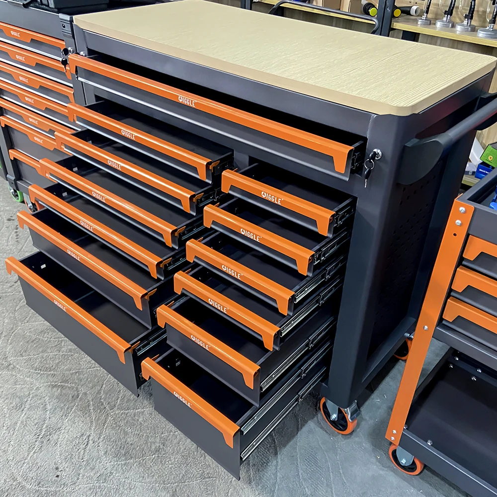 Tool Trolley Workshop Rolling Mobile Detachable 12 Drawers Large Storage Tool Cabinet Cart With Wooden Top