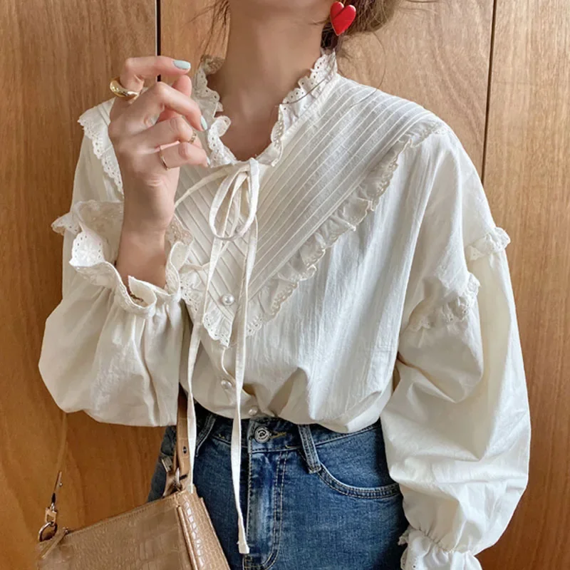 Blusas Mujer De Moda 2024 Casual Women Shirt Spring Loose Vintage Elegant Tops Korean Style Long Lantern Sleeve Women Blouse