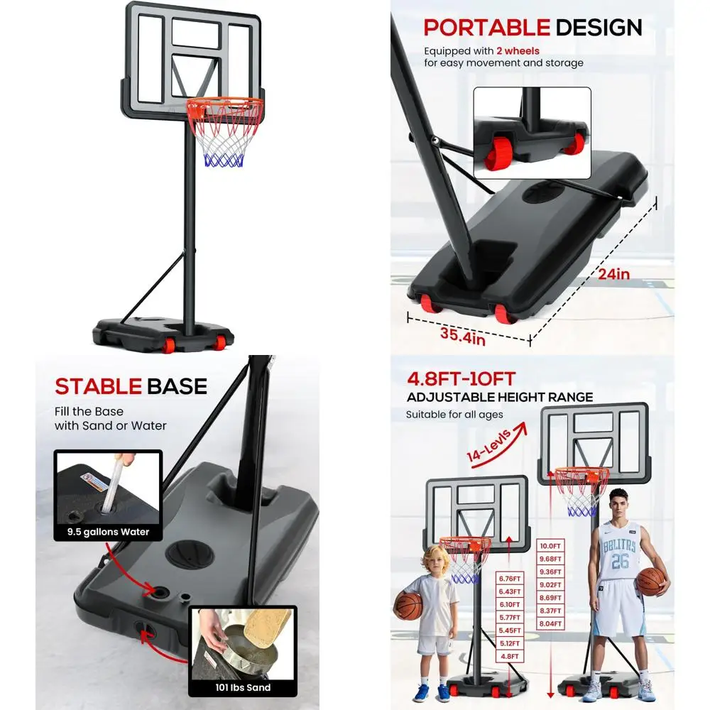 

adjustable portable basketball hoop system for outdoor, indoor, and driveway use - ideal for kids, teens, and adults