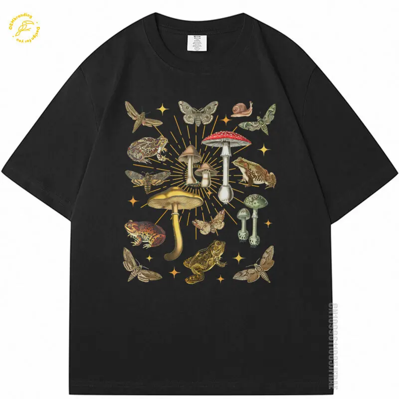 

Cottagecore Aesthetic Mushroom Frog Butterfly Goblincore Hot Tee Oversized T-Shirt Vintage Shirt Man Short Sleeve Street Wear