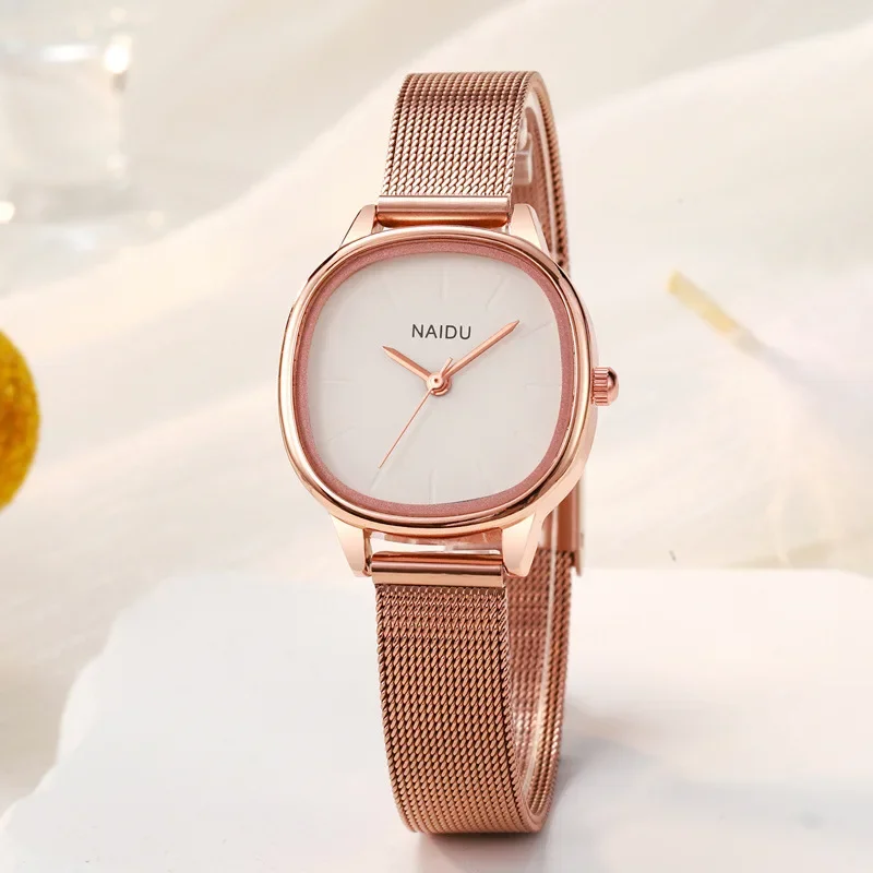 Brand Fashion Ladies Watches New Steel Mesh Strap Simple Oval Dial Watch for Women Female Style College Girl Luxury Gift Clock