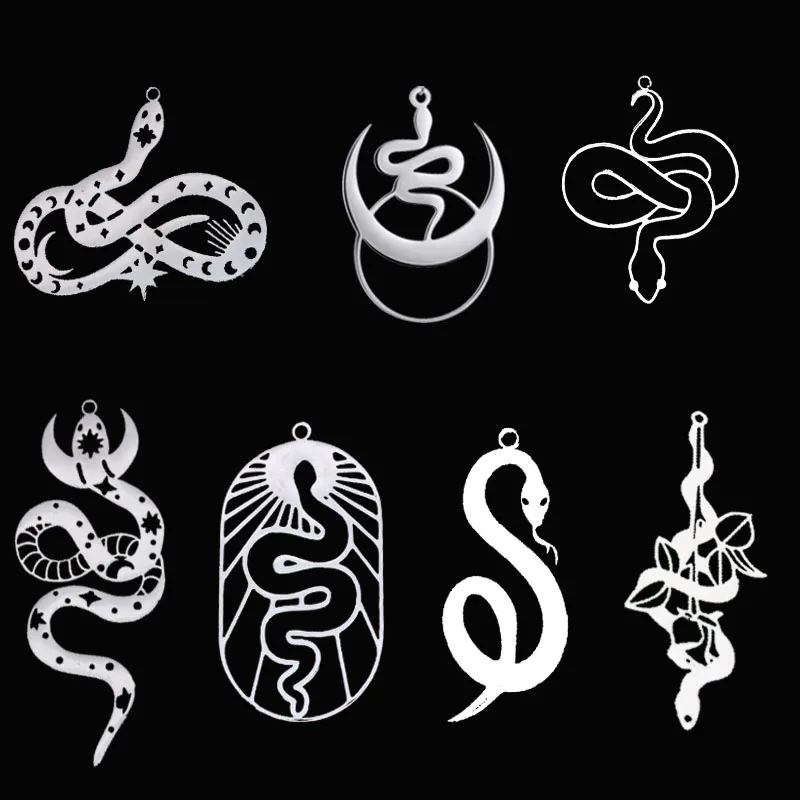 3pcs Gothic Charms Snake Pendant Stainless Steel Crescent Star Moon Phase Jewelry Making Earrings Necklace Line diy Accessories