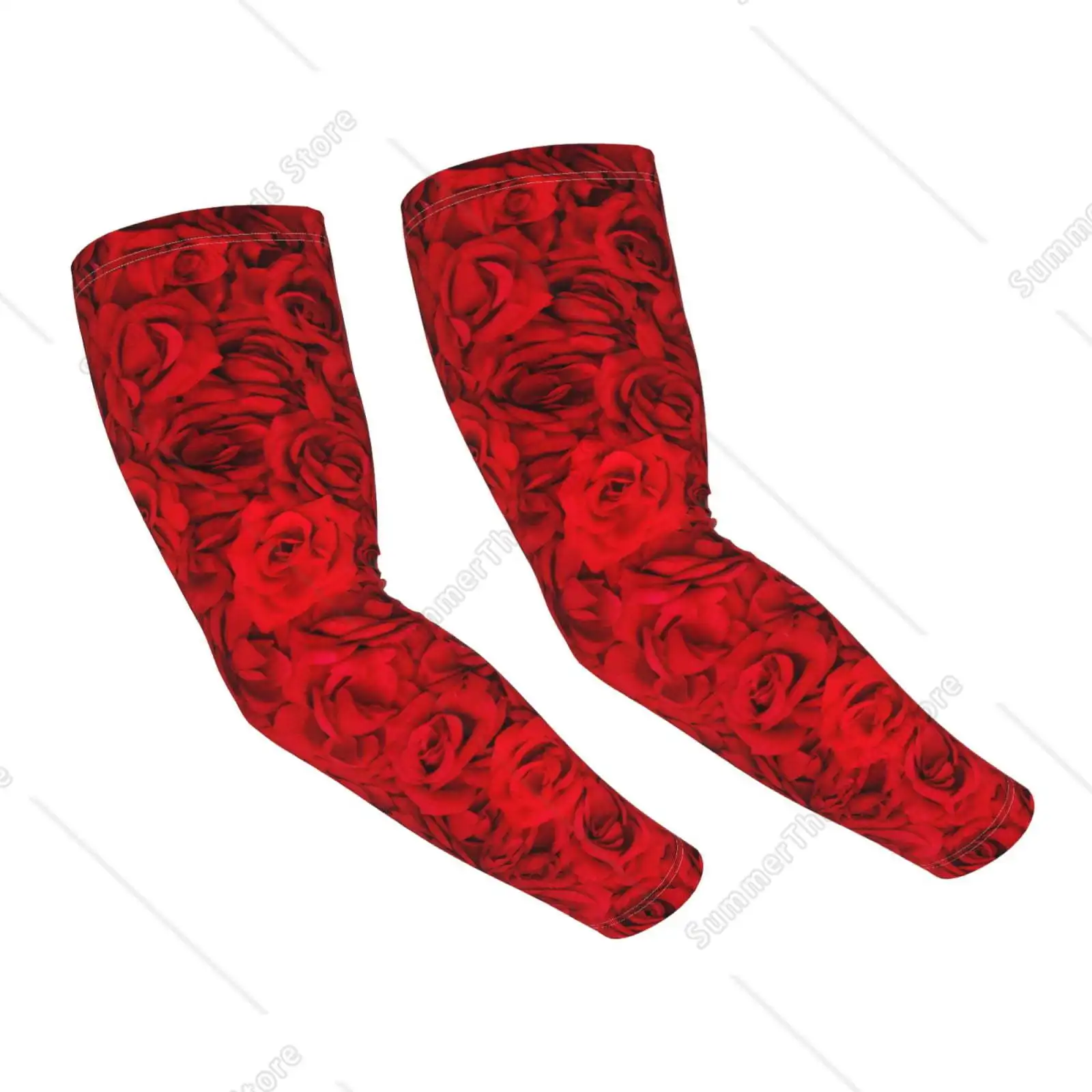 Mangas refrescantes Red Rose para hombres, manguitos de brazo, funda de protección solar UV para cubrir con silicona antideslizante