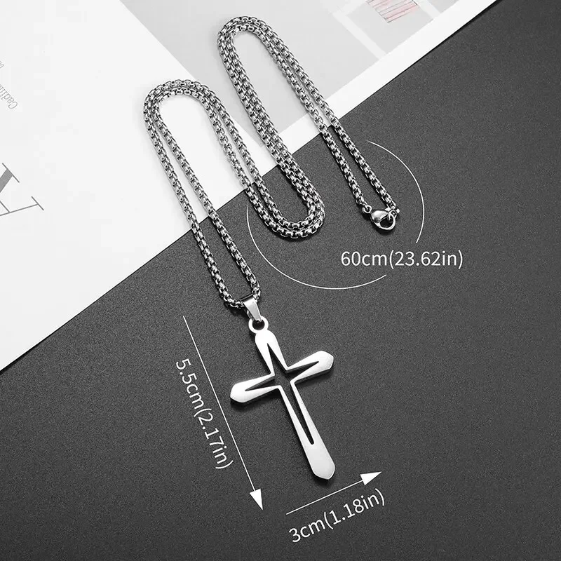 Fashion Design Simple Hollow Cross Pendant Men\\\\\\\\\\\\\'s Hip Hop Stainless Steel Necklace Religious Christian Amulet Jewelry