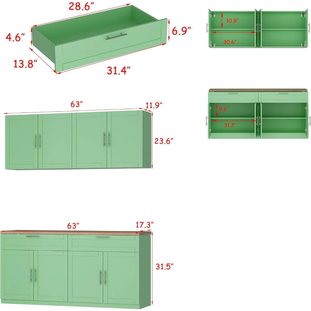 Wall-Mounted Kitchen Pantry with Doors, Drawers & Adjustable Shelves, Kitchen Cupboard Storage Cabinet for Living Room