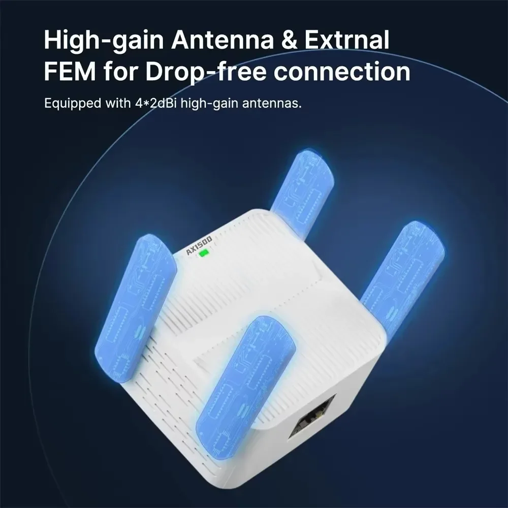 

Wi-Fi Amplifier AX1500 WiFi 6 Signal Repeater Extender Signal Booster Dual Band 2.4G/5GHz Long Range Network Easy Set