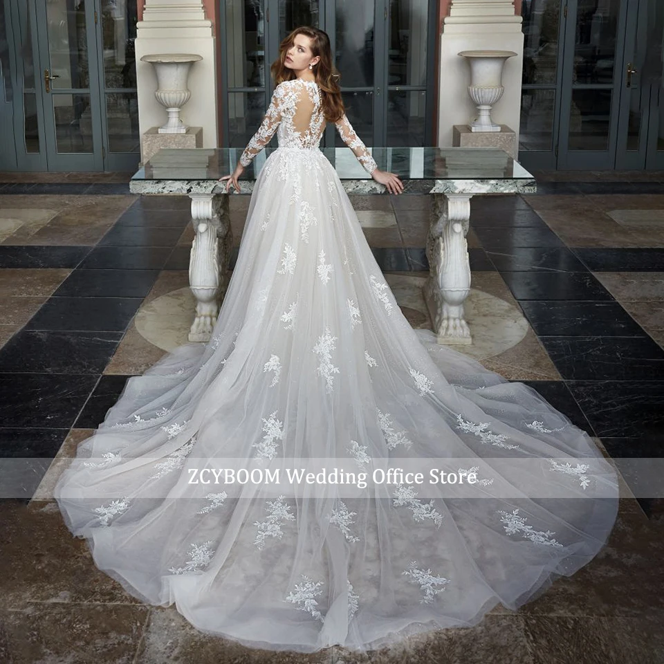 Elegant Lace Appliques Detachable Train 2 In 1 Mermaid Wedding Dresses 2026 Long Sleeves Scoop Neck Bridal Gown Vestido De Novia