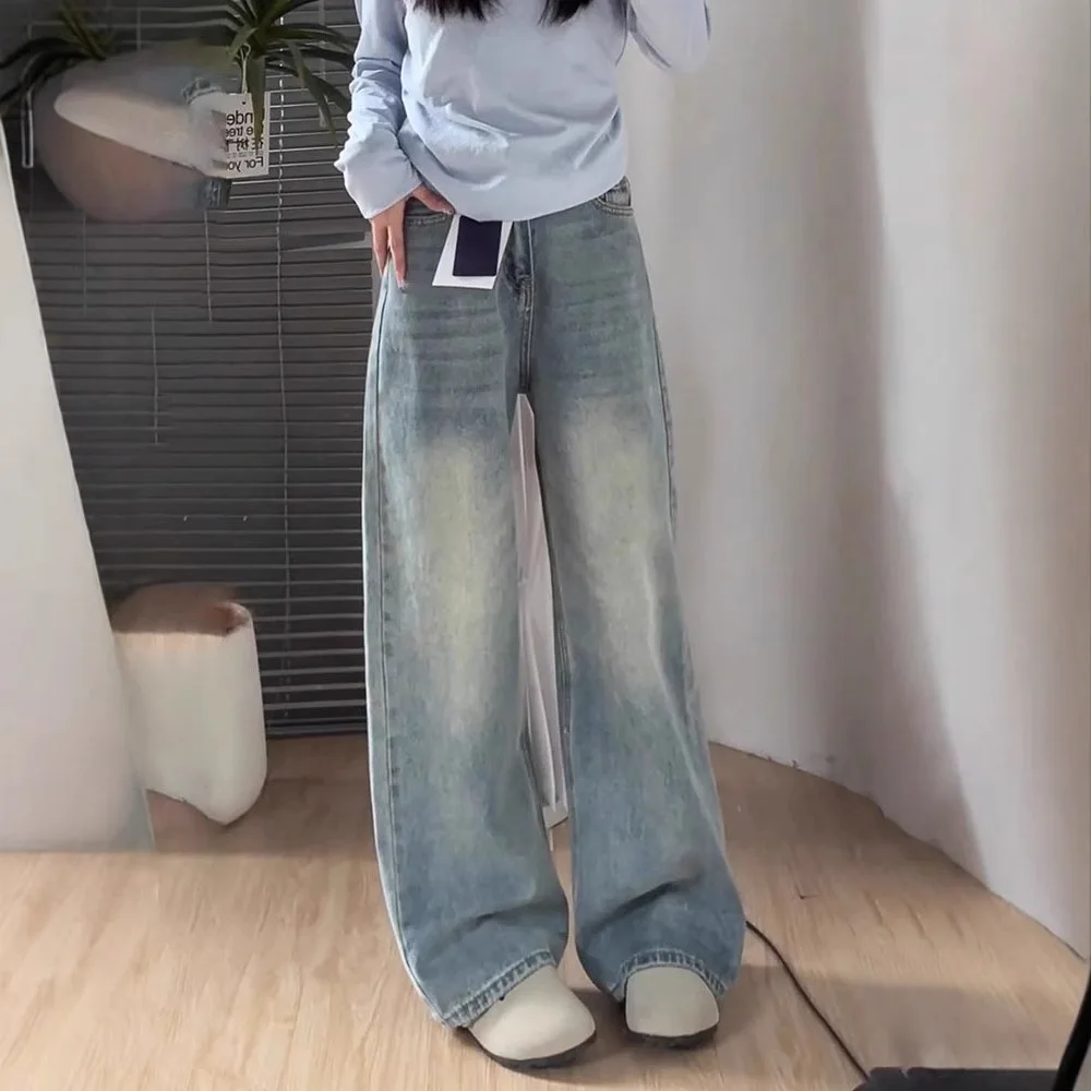 Women's Clothing Jeans Light-colored Wide-leg Jeans Women's High-waisted Spring New Large-size Fat Mm Loose And Thin Pear-shaped