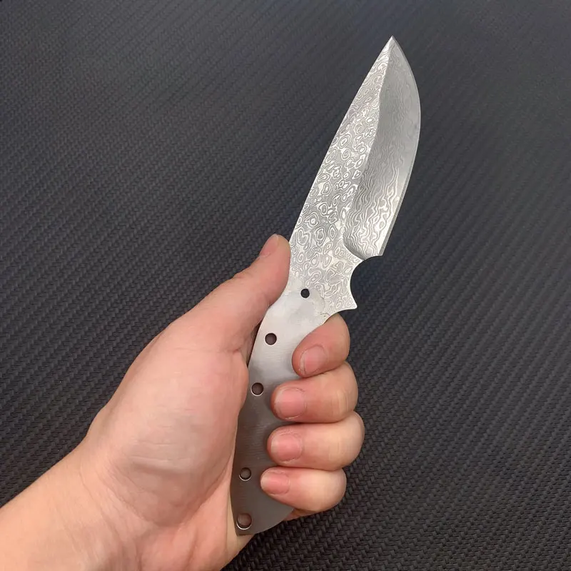 Dropship Damascus Steel Straight Knife Fixed Blade  Diy Semi - Finished Outdoor Manual Knife Forging Damask Steel Camping Knife