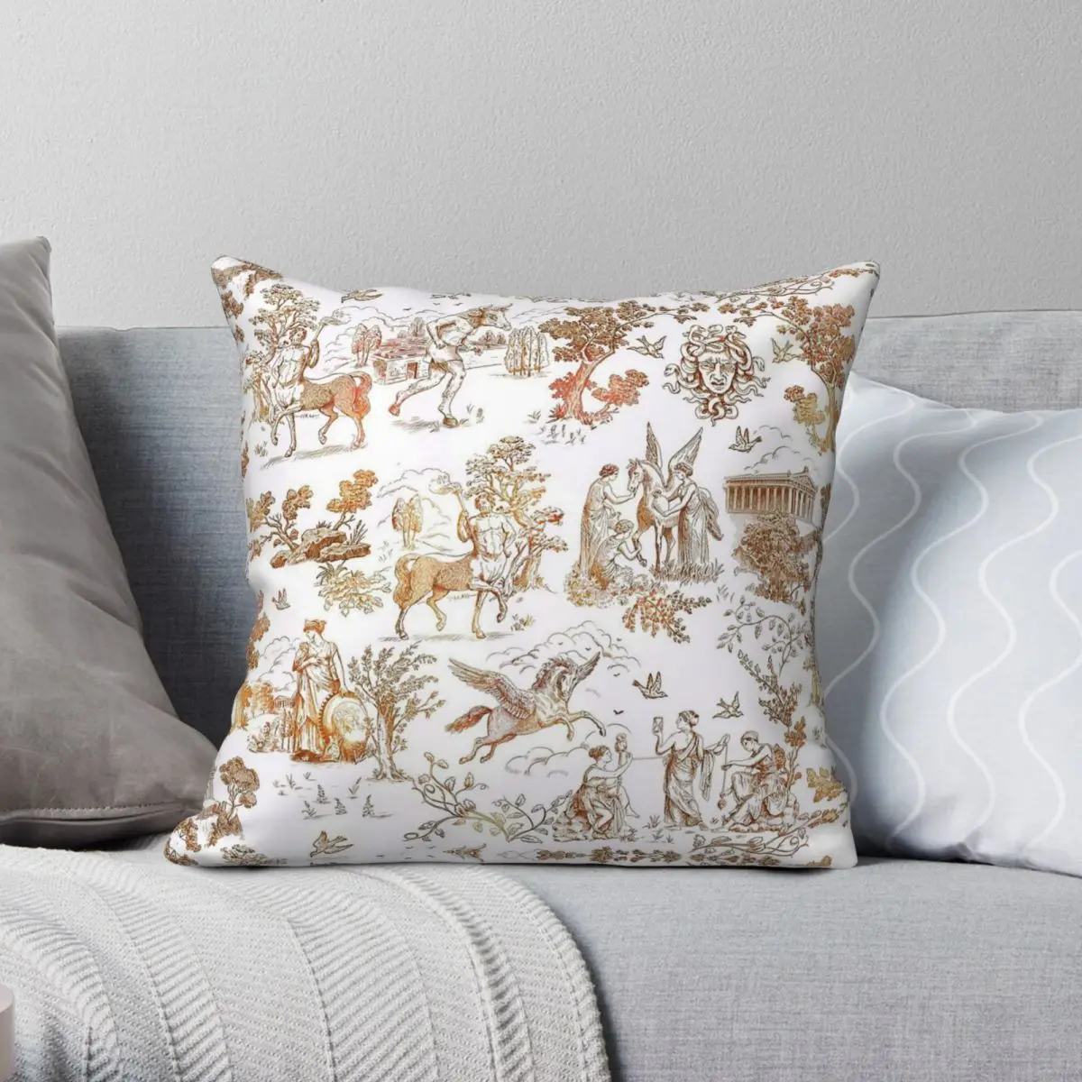 Greek Mythology Toile Minotaurs Pegasus Pillowcase Polyester Linen Velvet Pattern Throw Pillow Case Sofa Seater Cushion Cover