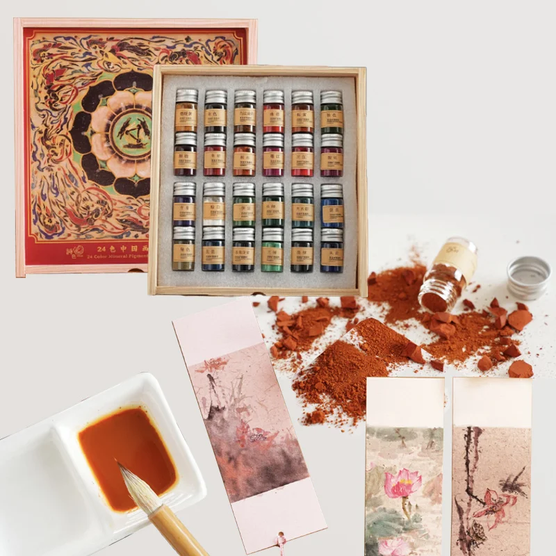 24color Chinese Painting Mineral Pigment Set Rich Color High Saturation for Mural Fine Brushwork Painting Thangka Beginner Gift
