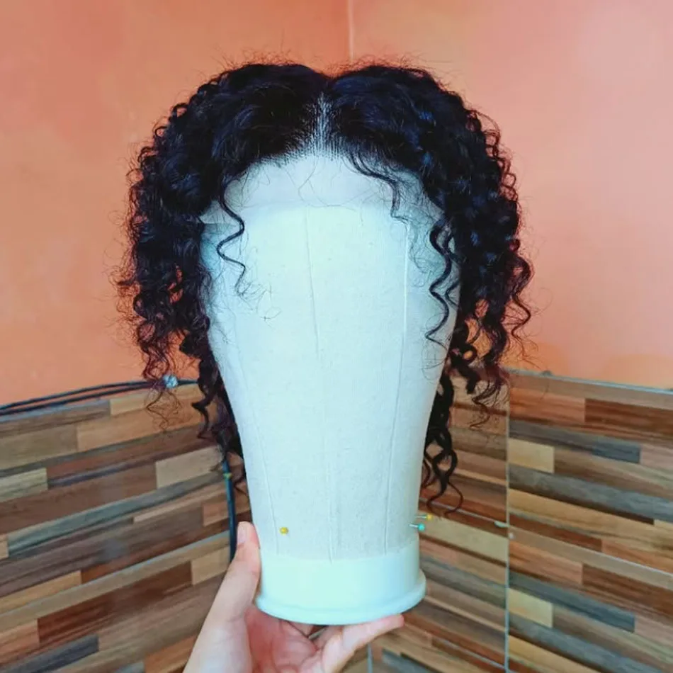 Hesperis Men's Full Lace Wig Curly Brazilian Remy Hair Middle Part Wolf Cut Mullet Short Style Human Hair Wig for Men