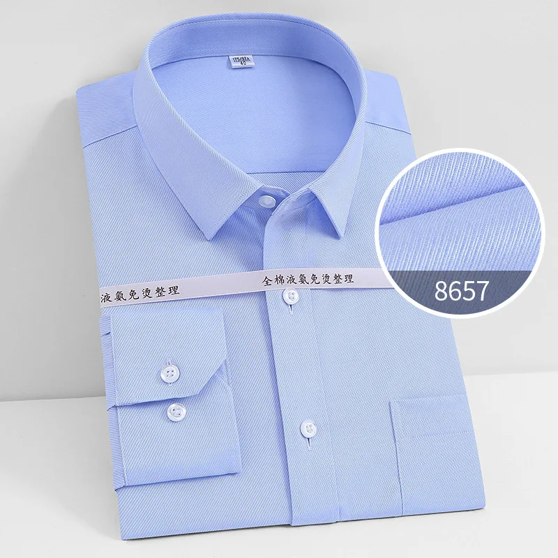 Camisa 100% de algodón con botones de gran tamaño, camisa de manga larga antiarrugas con amoníaco líquido para hombres, camisa ajustada de negocios