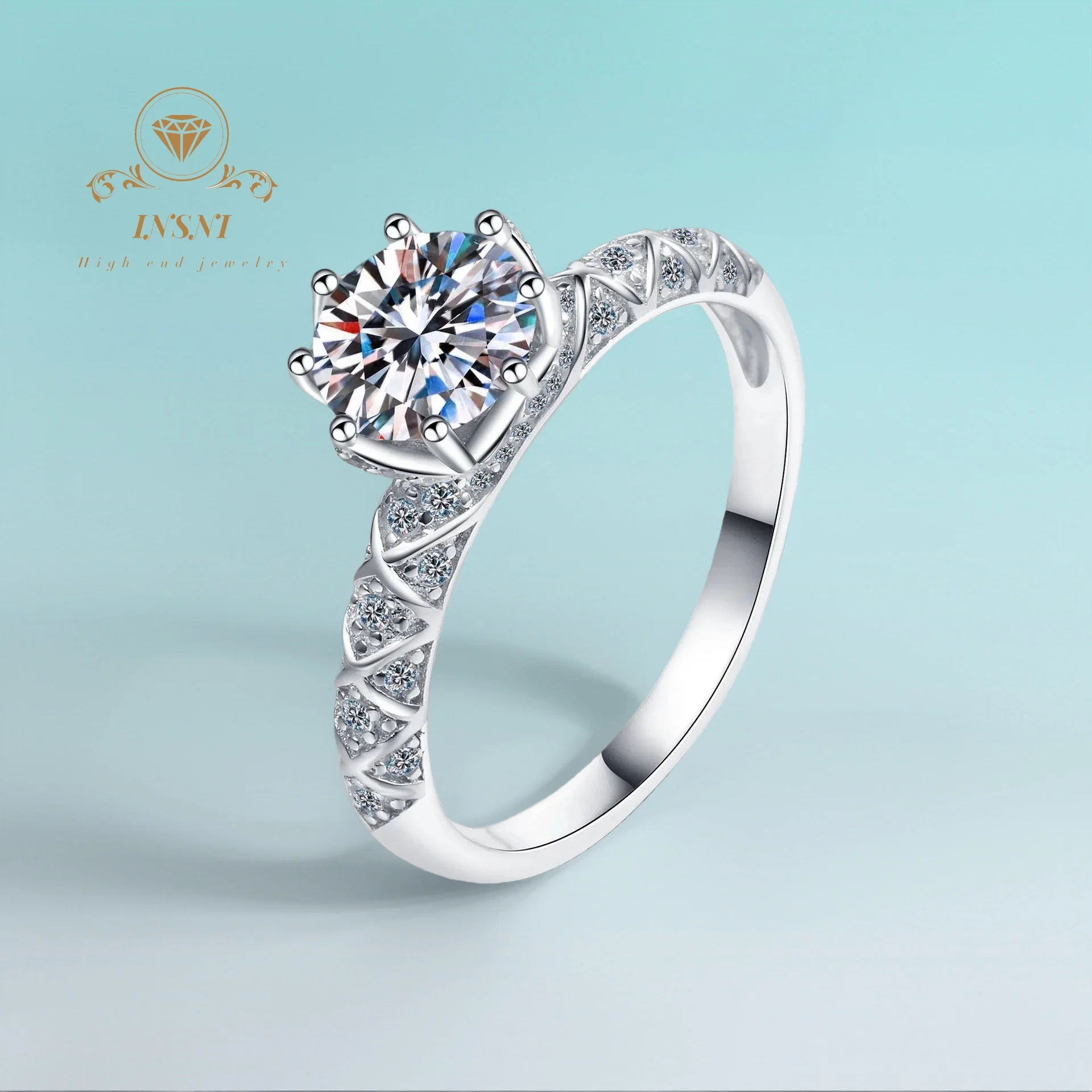 

1ct 925 Sterling Silver Plated PT950 Gold Moissanite Octagon Claw Tail Finger Ring Certified Women's Internet-Style Jewelry