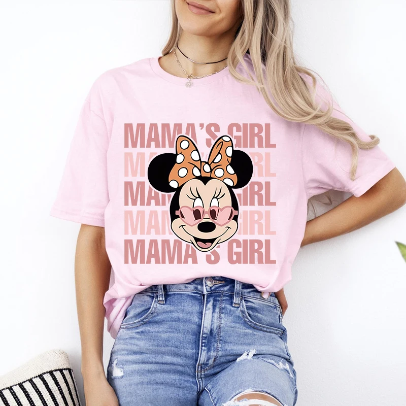 

Женская футболка с принтом головы Минни Маус Disney Mama Girl, хлопковый повседневный топ с короткими рукавами, свободная одежда