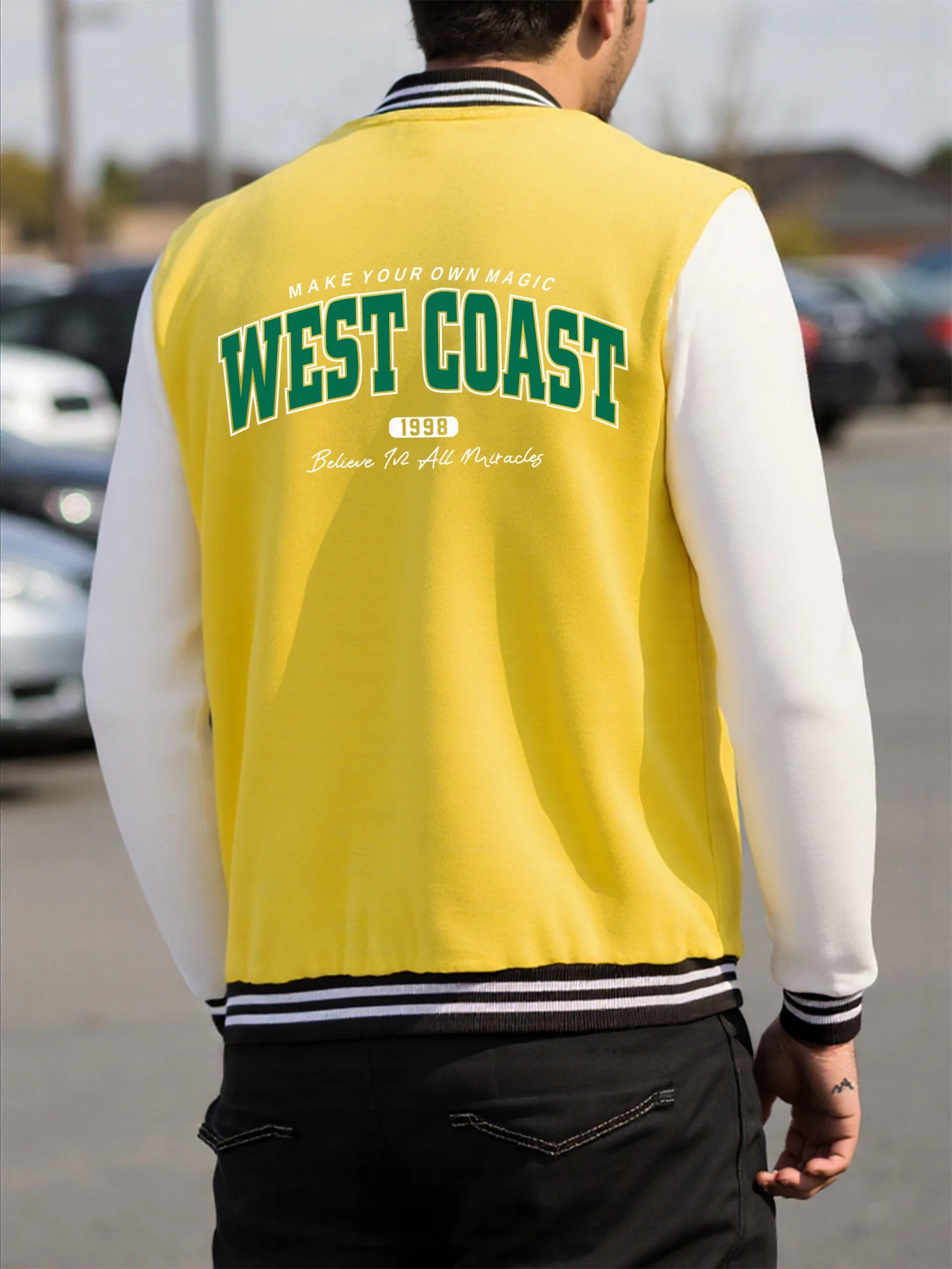 

Make Your Ownmagic Weat Coast Prints Baseball Jacket Men Fashion Soft Jersey Autumn Loose Coat Vintage Unisex Casual Clothes