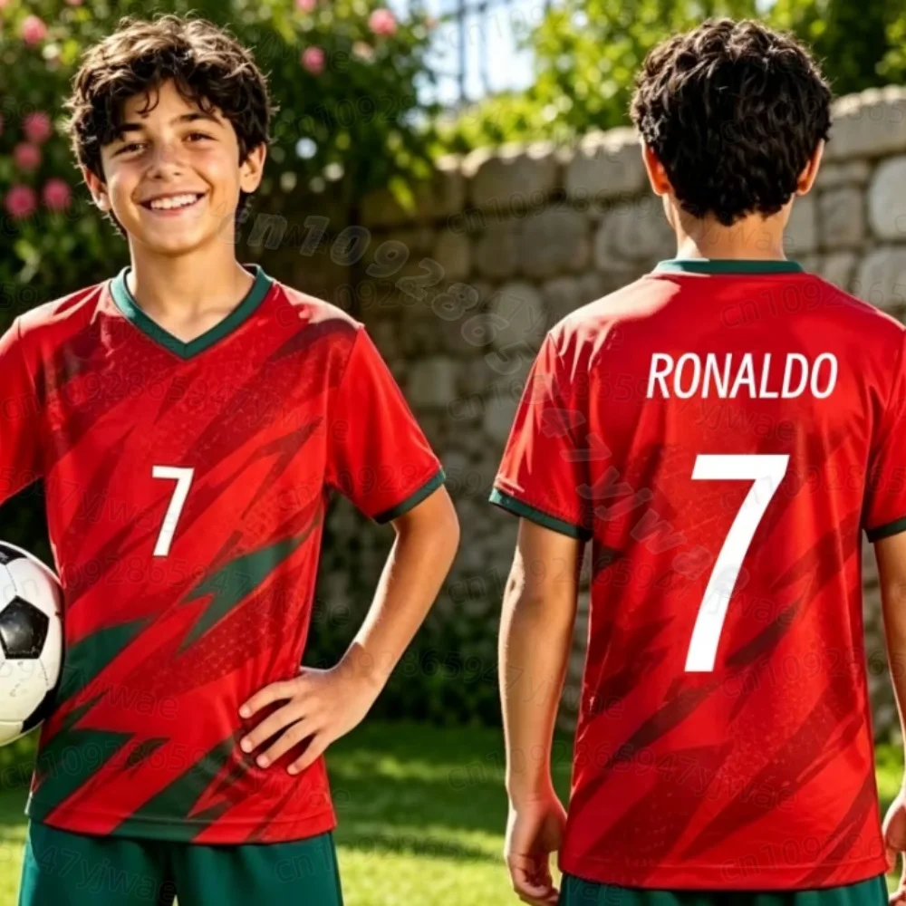 26 Sommer Jungen Mädchen RONALDO 7 Fußballtrikot T-Shirt Damen Herren Portugal Fußballfans Männer Frauen Kinder Kurzarm T-Shirt – Detail 7
