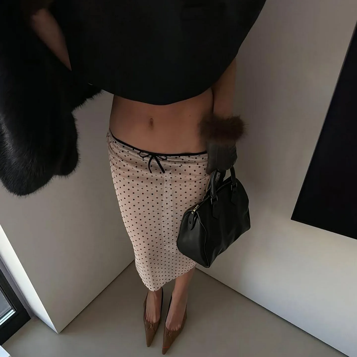 

Gtpdpllt Sexy High End Polka Dot Mesh See Through Skirt Women Summer Fashion Perspective High Waist Slim Half Skirt