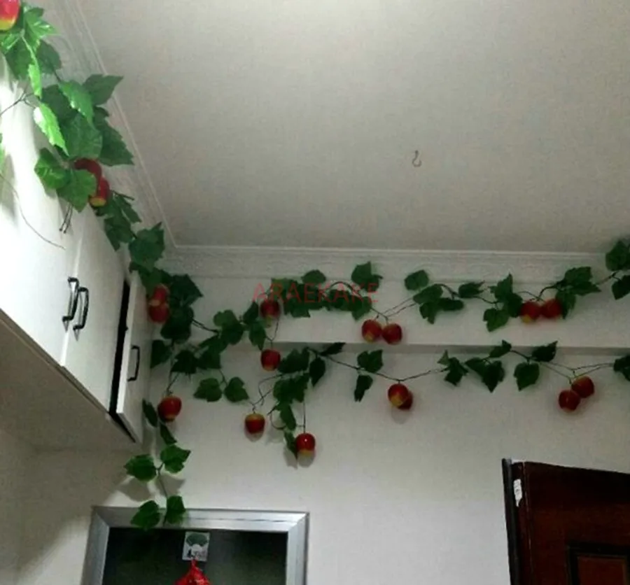 1set Simulated Fruit Vine, Fake Flowers, Grape Leaves, Ceiling Pendant, Decorative Flower, Flower Pulling, Apple view 3