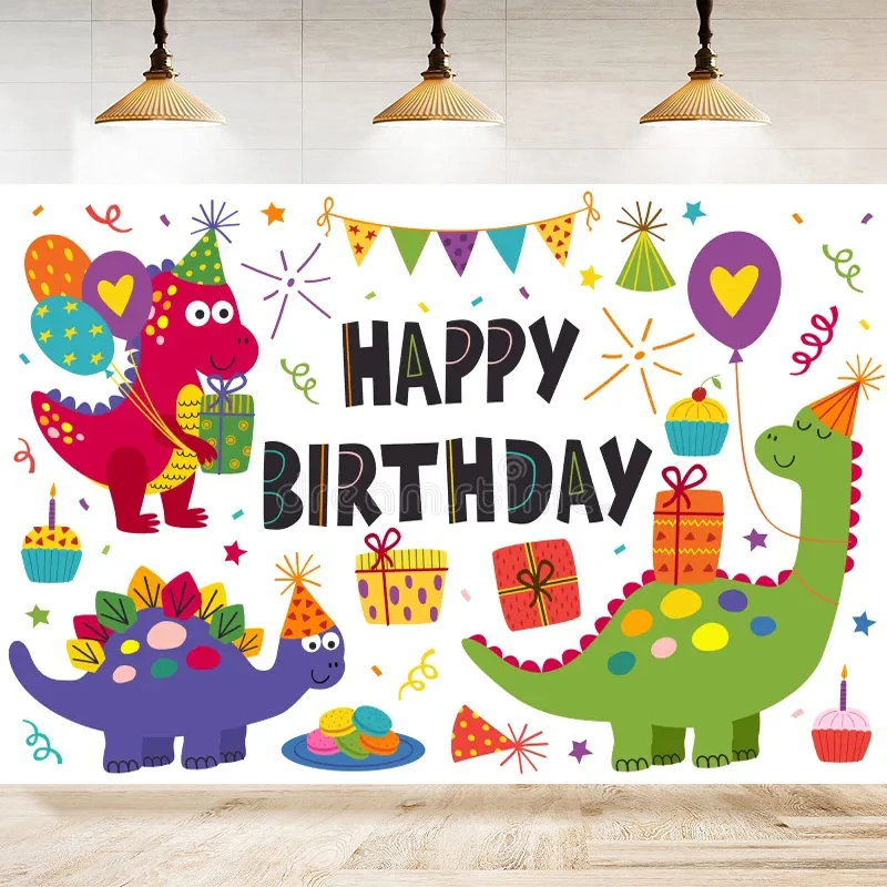Photography Backdrop Dinosaur Poster Boy And Girl Gaming Banner Baby Showers Happy Birthday Party Decoration Background Supplies