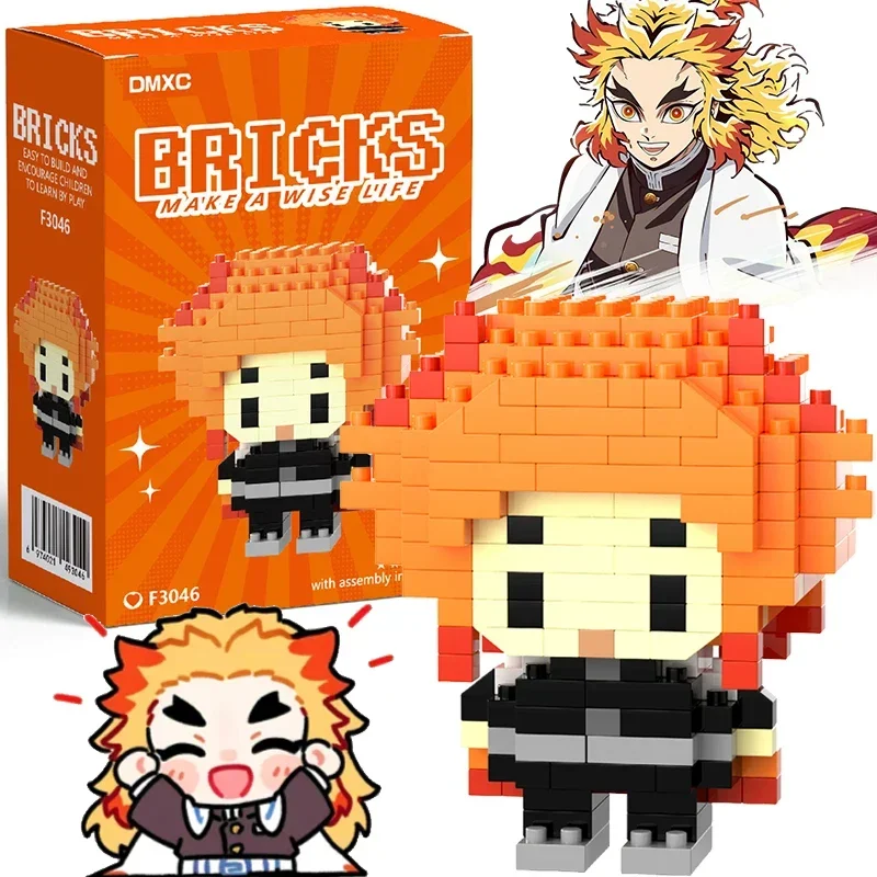 Hot Rengoku Anjuro Micro Building Blocks Kamado Tanjirou Nezuko Anime Figure Assembled Bricks Kits Desktop Gifts