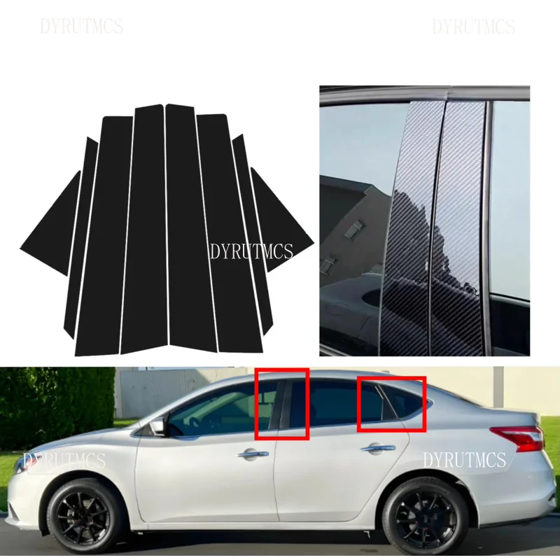 8pcs Glossy Black Pillar Post Fit For Nissan Sentra B17 2012-2019 Window Door Column BC Mirror Effect Cover Trim Car Stickers