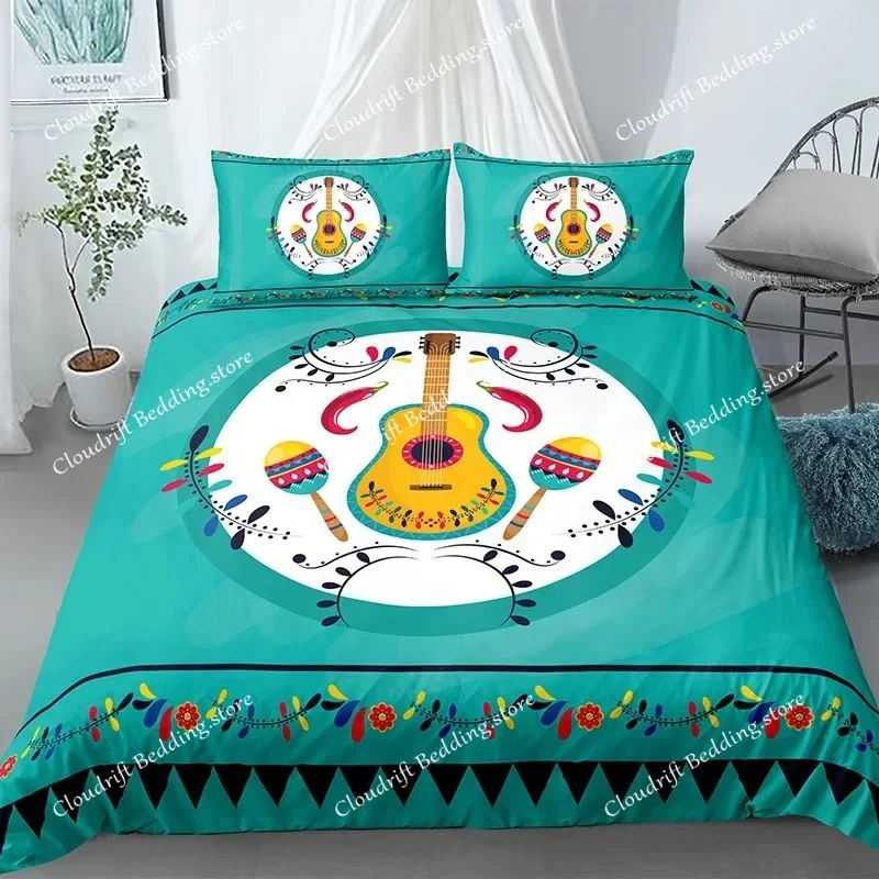 Music Guitar Bedding Set King Queen Heavy Metal Punk Rock Duvet Cover for Teen Boy Musical Note Polyester Comforter Cover