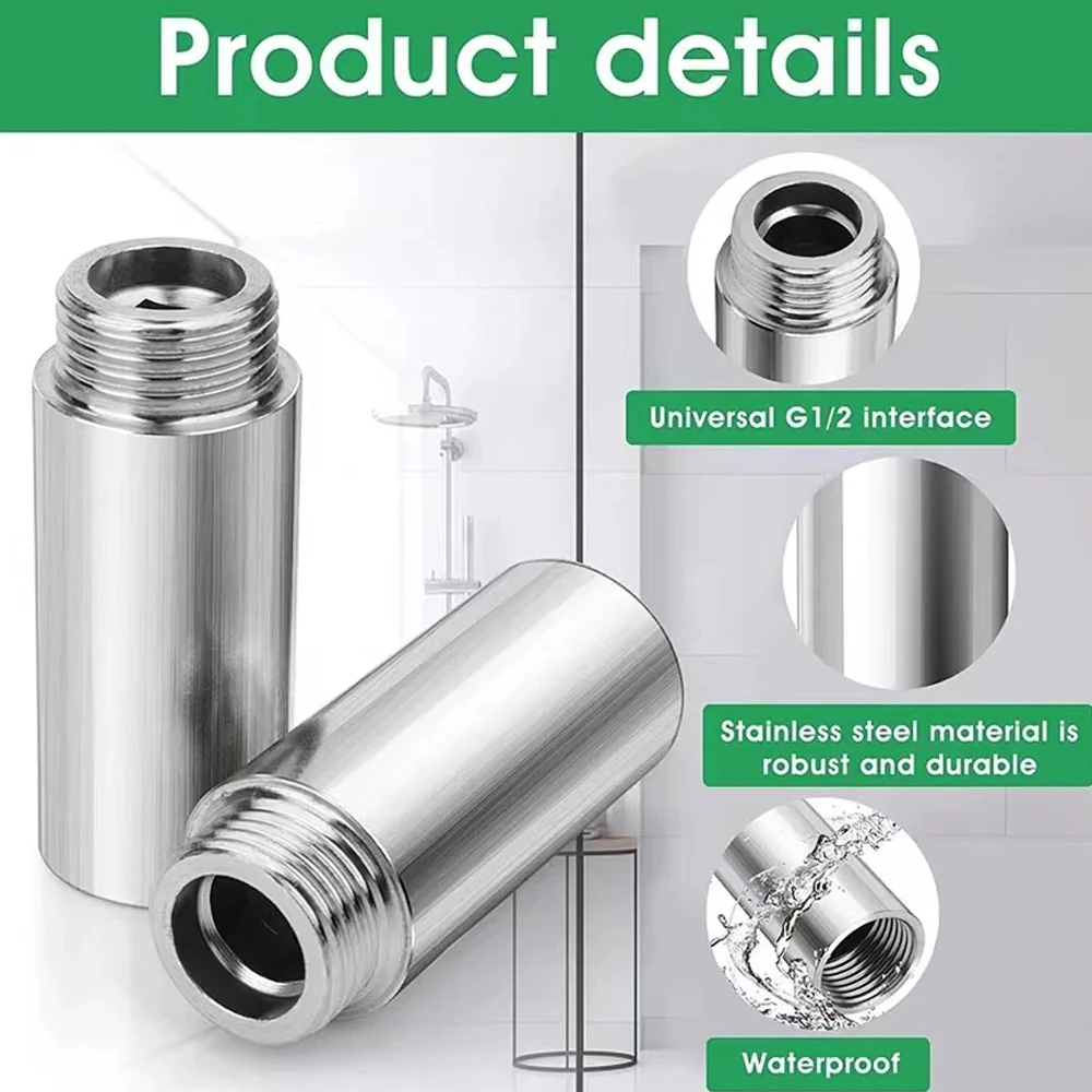 1/2 inch Male/Female Thread Shower Head Extension Pipe 10-100mm Stainless Steel Bathroom Shower Extension Bathroom
