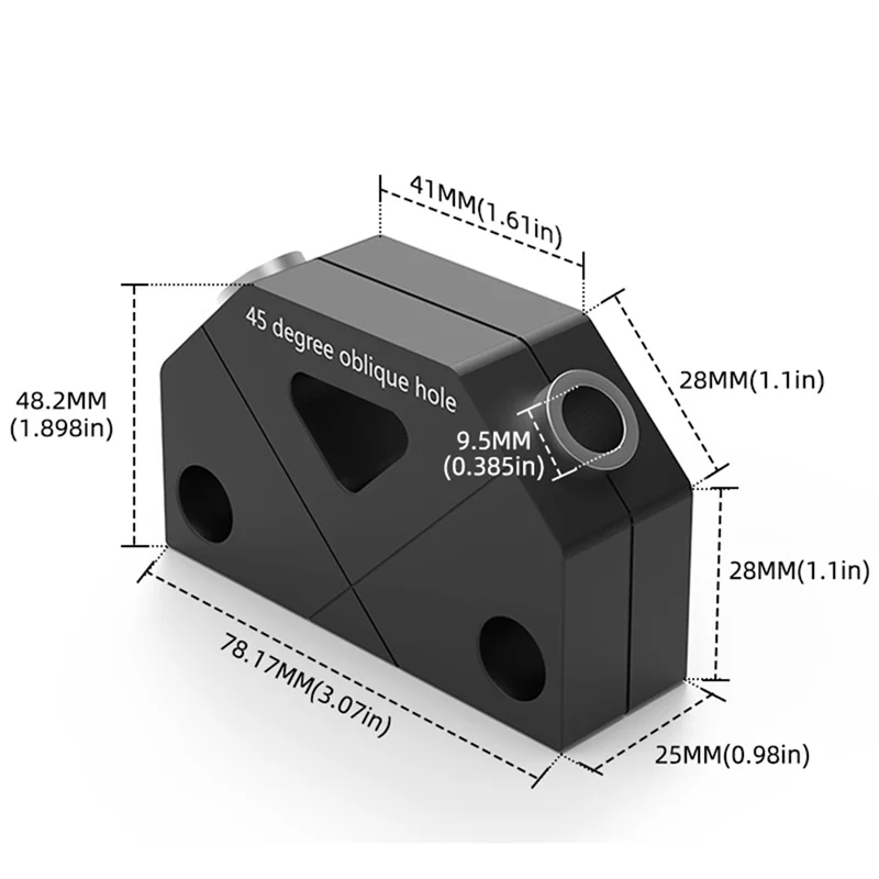 Localizzatore di punzoni obliqui da 45 gradi Localizzatore di foratura per la lavorazione del legno Assistente di punzonatura Posizionamento Strumenti per la lavorazione del legno 9,5 mm Durevole