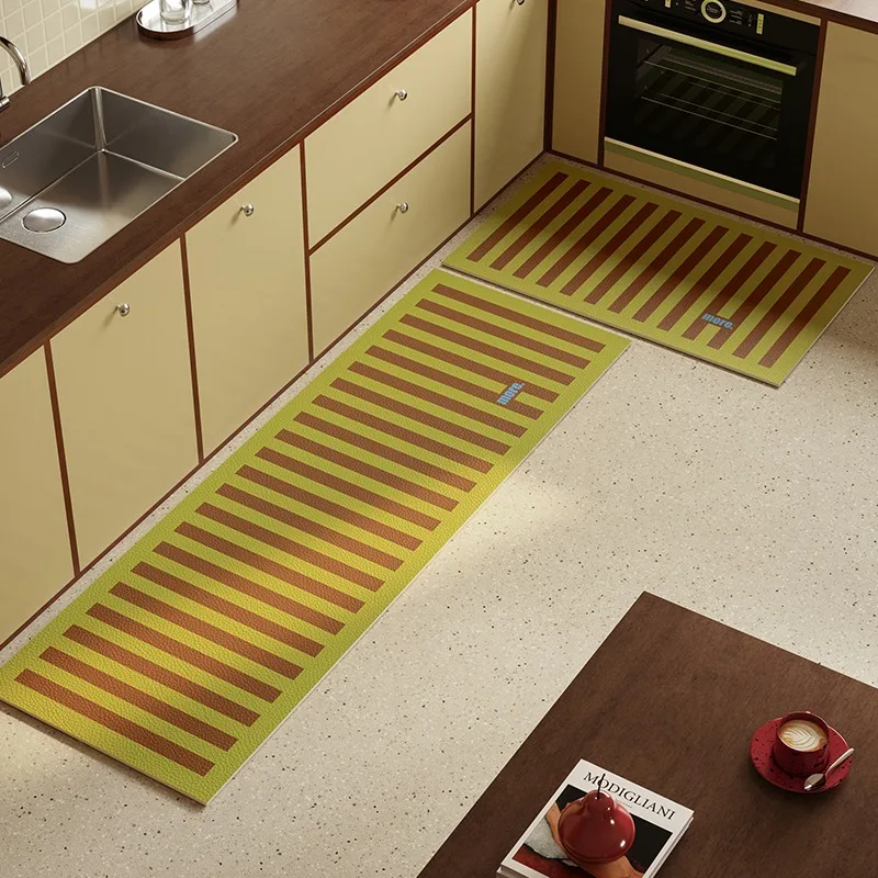 Long Strip Kitchen Floor Mat PVC Leather Rugs Waterproof Anti-fouling Oil-proof Kitchen Rug Washable Easy Clean Home Decoration