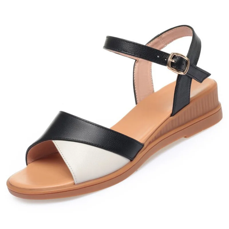 Plus Size 35-42 Comfortable Mix Color Genuine Leather Sandals Flat Platform Shoes 2026 Summer Women's Wedges Sandals Office Mom