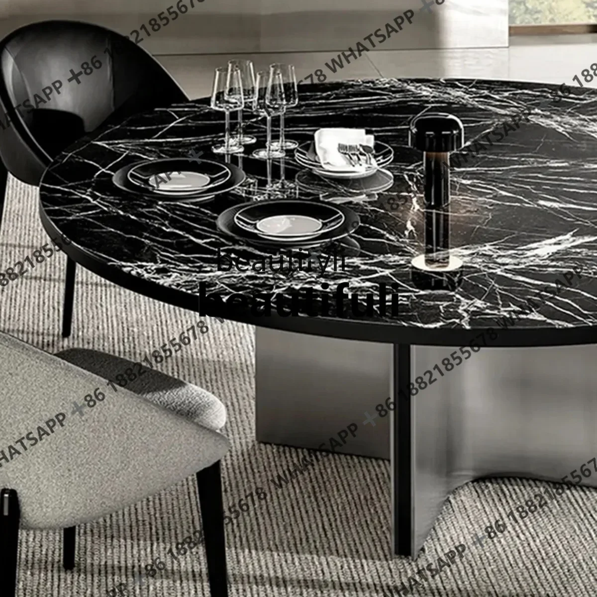 

Italian Minimalist Natural Marble Dining-Table Italian Furniture Designer High-End Custom Marble Tulip Table furniture