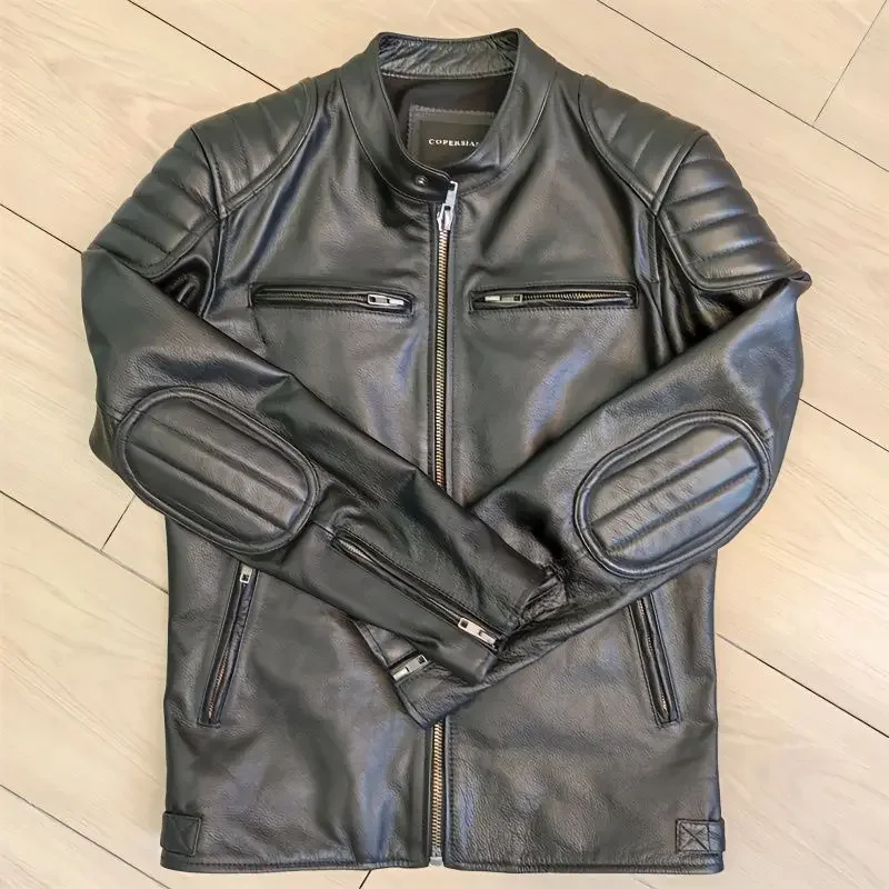 Leather Jacket For Men Real Leather Oversized Short Motorcycle Jacket Man Big Size Motorbike Genuine Leather Coat Male Bomber