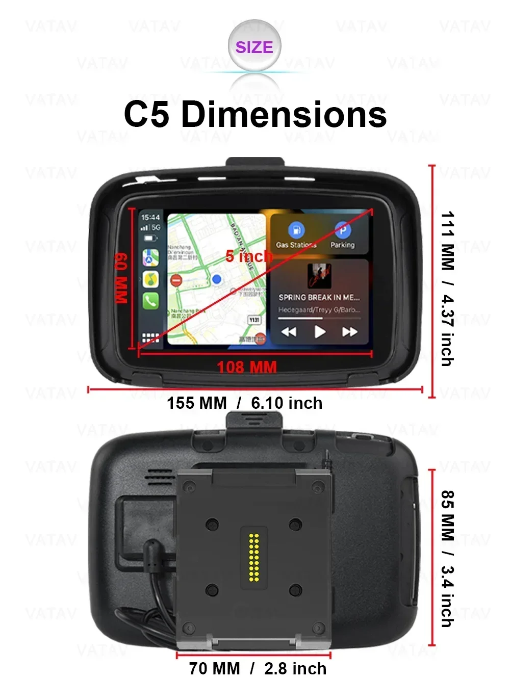 ポータブル防水モーターサイクルナビゲーター,Android Carplay,USBタッチ,屋外日焼け止め,外部,自動,C5プロ,BMW R1200GS, R1250GSに適しています