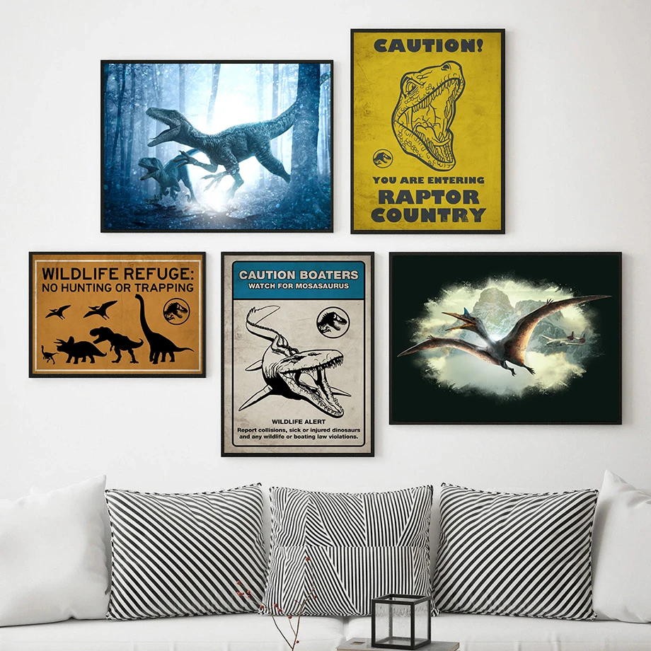 Movie Jurassic World Poster Dinosaur Velociraptor Canvas Painting HD Print Modern Wall Art Picture Living Room Bedroom Decor